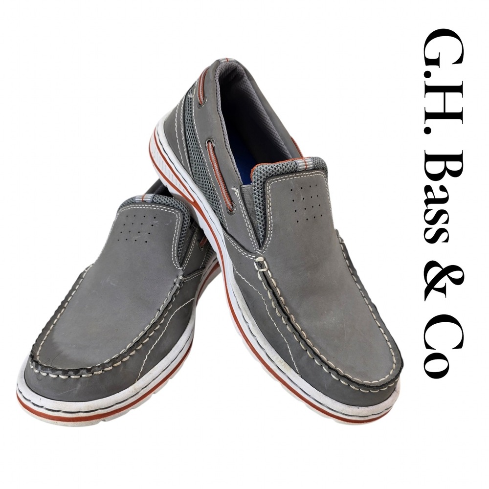 GH Bass Pier Boat Shoes Mens 10M Grey Leather Mesh Slip On Loafers Nautical Prep